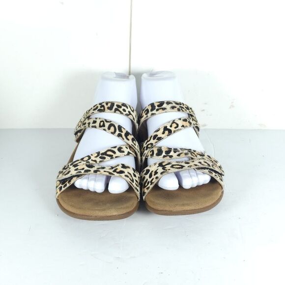 Taos Women’s Double U US9 Leather Calf Hair Cheetah Flat Thong Sandals Shoes - Picture 3 of 16